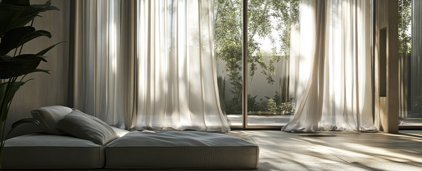 light cotton curtains in a tropical indian living room